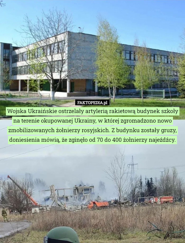 Wojska Ukraińskie ostrzelały artylerią rakietową budynek szkoły na terenie...