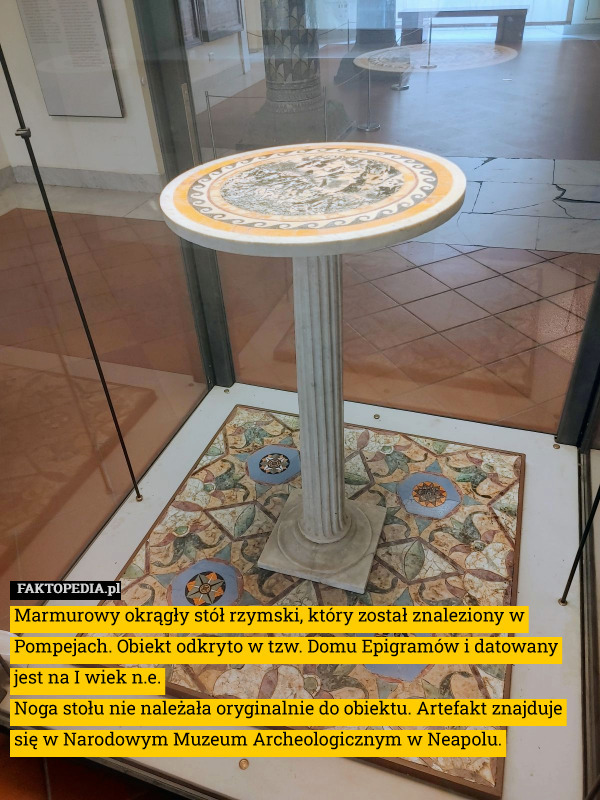 Marmurowy okrągły stół rzymski, który został znaleziony w Pompejach. Obiekt