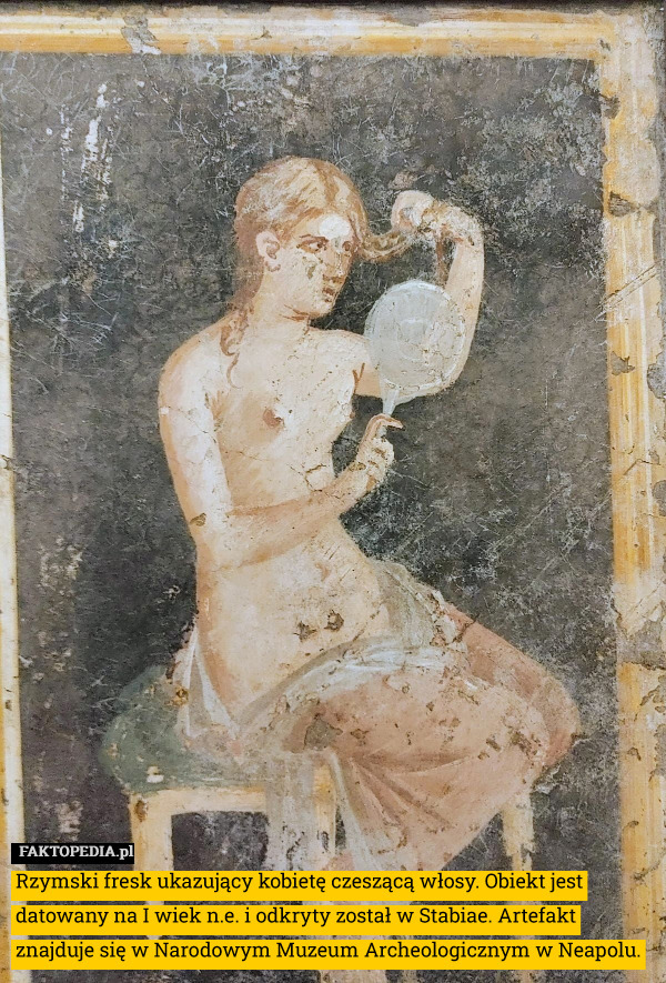 Rzymski fresk ukazujący kobietę czeszącą włosy. Obiekt jest datowany na