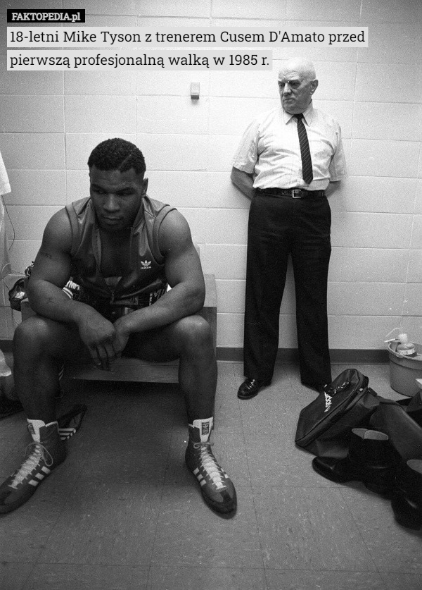 18-letni Mike Tyson z trenerem Cusem D'Amato przed pierwszą profesjonalną