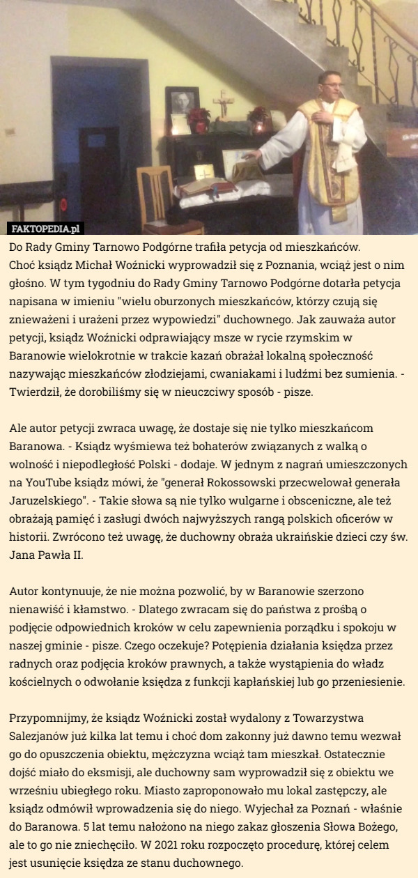 Do Rady Gminy Tarnowo Podgórne trafiła petycja od mieszkańców.Choć ksiądz