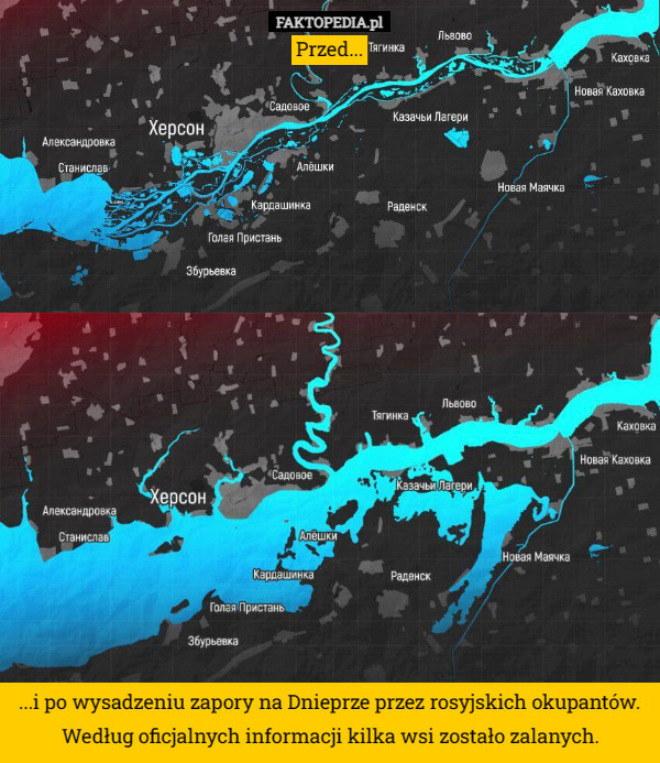 Przed i po wysadzeniu zapory na Dnieprze...