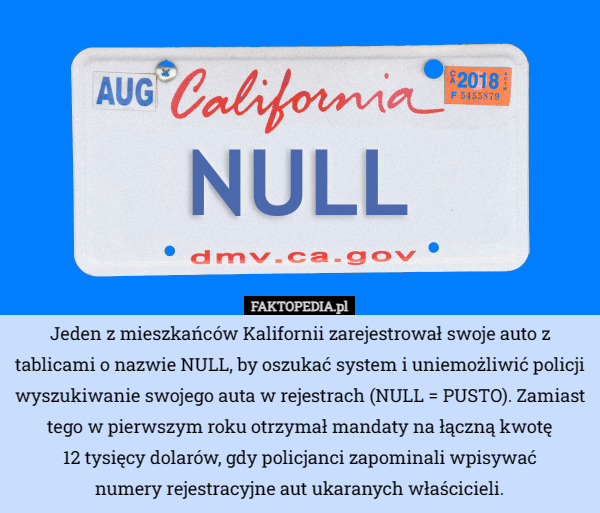 Jeden z mieszkańców Kalifornii zarejestrował swoje auto z tablicami o nazwie...