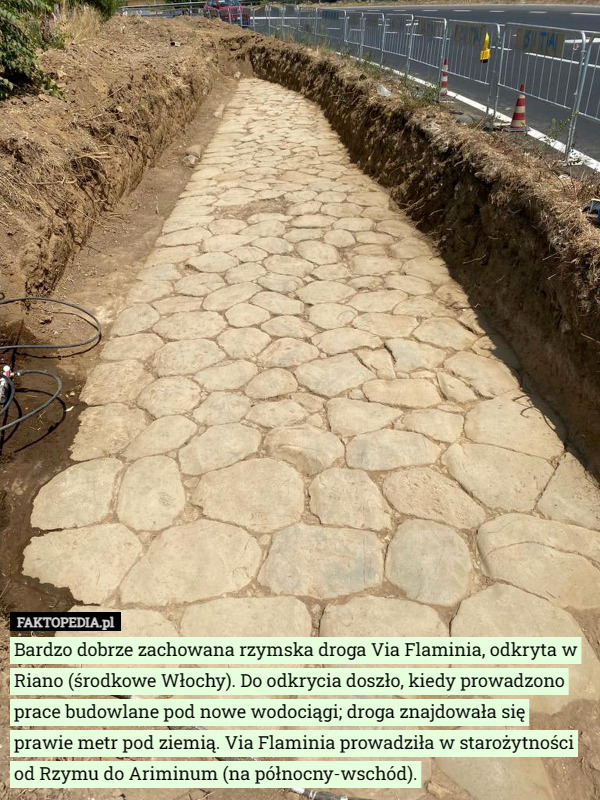 Bardzo dobrze zachowana rzymska droga Via Flaminia, odkryta w Riano (środkowe...