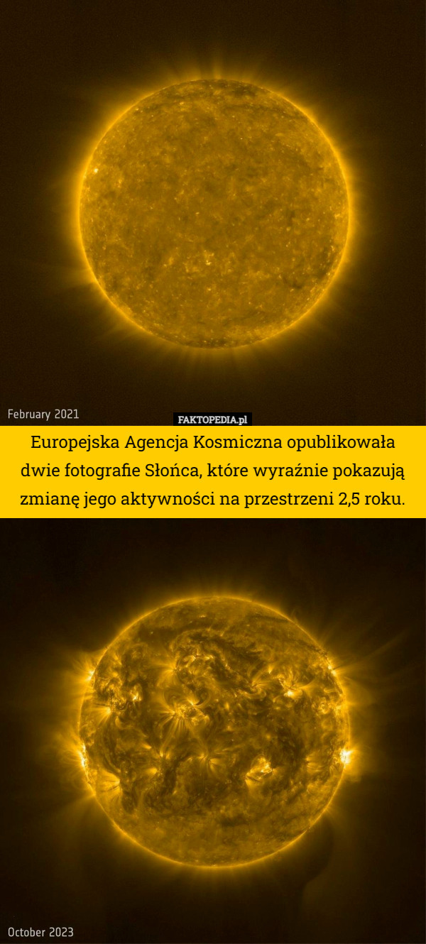 Europejska Agencja Kosmiczna opublikowała dwie fotografie Słońca, które...