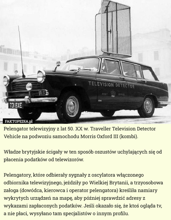 Pelengator telewizyjny z lat 50. XX w. Traveller Television Detector Vehicle...